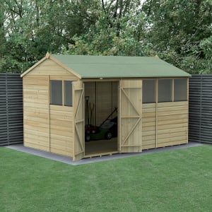 Forest Garden Beckwood Reverse Apex Shiplap Pressure Treated Double Door Shed with Assembly - 12 x 8ft