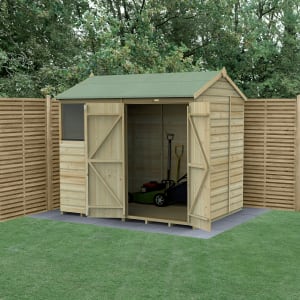 Forest Garden Beckwood Reverse Apex Shiplap Pressure Treated Double Door Shed with Base - 8 x 6ft