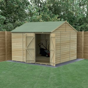 Forest Garden Beckwood Reverse Apex Shiplap Pressure Treated Double Door Windowless Shed with Assembly - 10 x 10ft