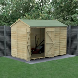 Forest Garden Beckwood Reverse Apex Shiplap Pressure Treated Double Door Windowless Shed with Base & Assembly - 10 x 6ft