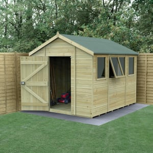 Forest Garden Timberdale Apex Tongue & Groove Pressure Treated Shed with 4 Opening Windows - 8 x 10ft