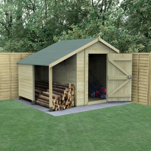 Forest Garden Timberdale Apex Tongue & Groove Pressure Treated Windowless Shed & Log Store with Assembly - 8 x 6ft