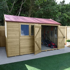 Forest Garden Timberdale Reverse Apex Double Door Shed with Base & Assembly - 12 x 8ft