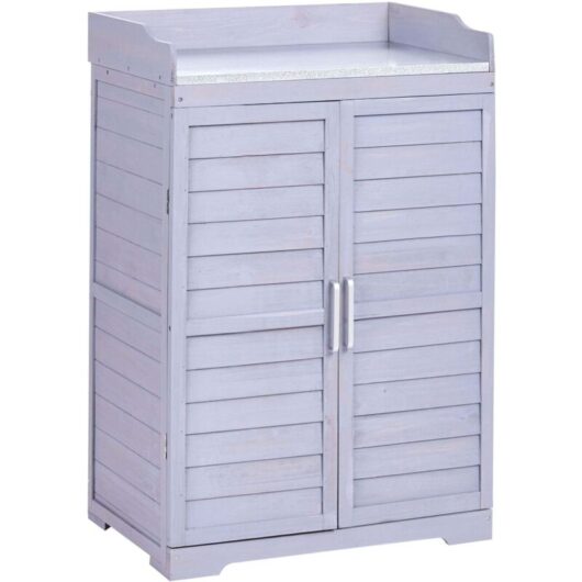 Garden Potting Bench Grey Fir Wood Outdoor Furniture All Weather Resistance Compact Size TEREVILLE