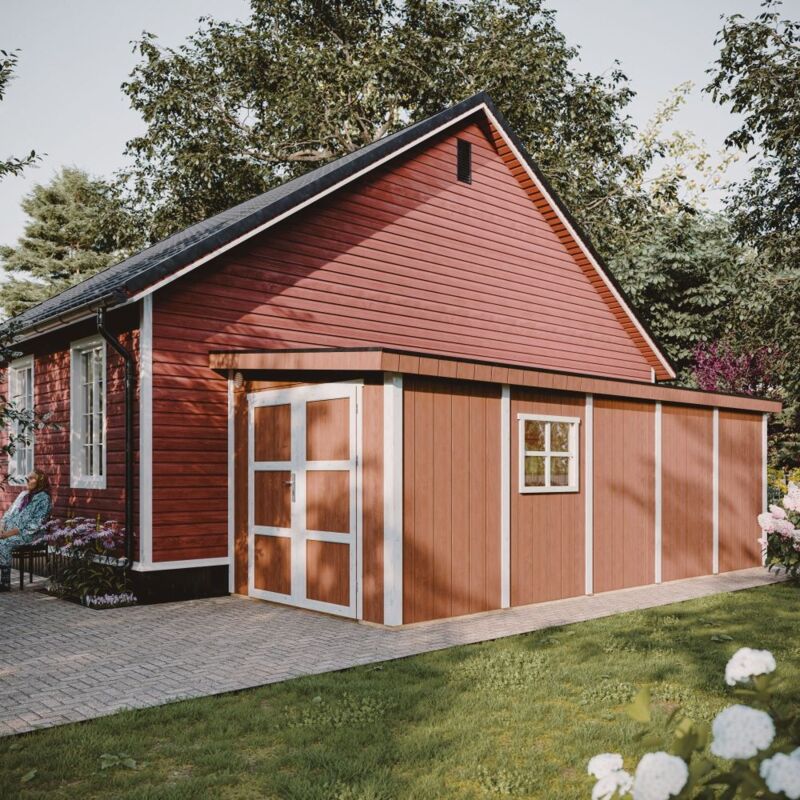 Garden house premium quality 14.3 m² - H231x248x648 cm - Construction of LP Smartside panels - Without floor and side wall - Timbela M941B