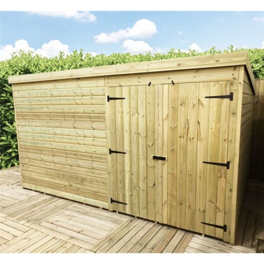 INSTALLED 12 x 4 WINDOWLESS Garden Shed Pressure Treated T&G PENT Shed + Double Doors (12' x 4' / 12ft x 4ft) (12x4)