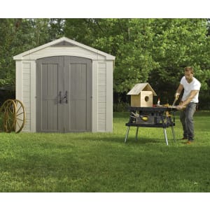 Keter Factor Brown Double Door Outdoor Apex Garden Storage Shed - 8 x 8ft