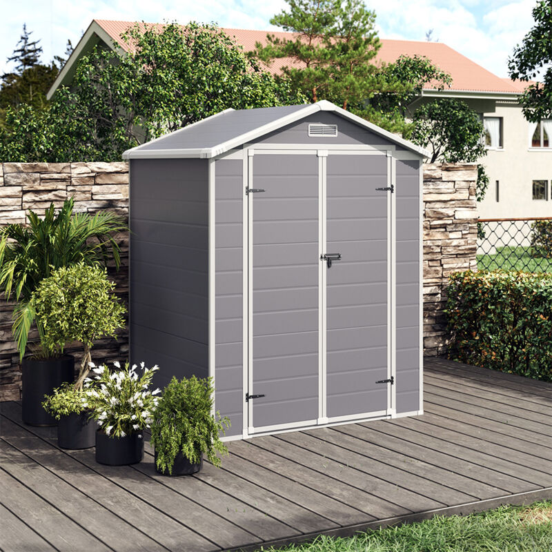 Livingandhome - Grey Plastic Outdoor Garden Storage Shed with Deadbolt