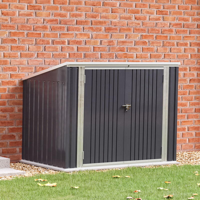 Livingandhome - Steel Trash Can Recycle Bin Enclosure Storage Shed, Charcoal Black