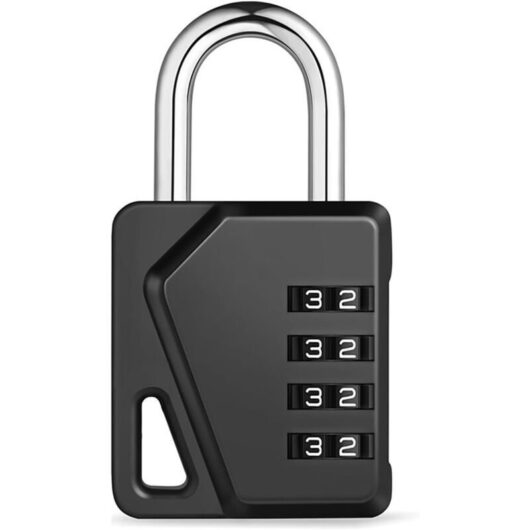 Locker with nameplate and 4-digit combination padlock for school, sports changing room and garden shed (Black)
