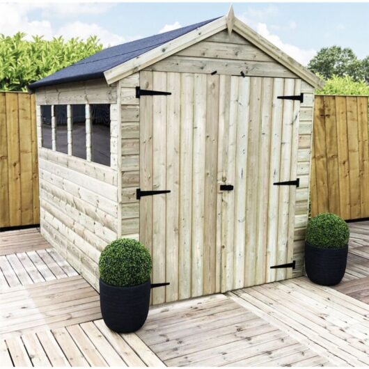 Marlborough - 9 x 8 Premier Pressure Treated Tongue And Groove Apex Shed With Higher Eaves And Ridge Height 4 Windows + Double Doors - 12mm Tongue