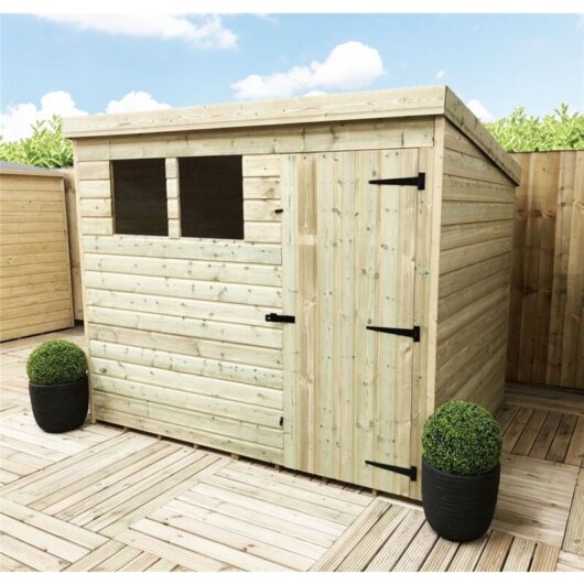 Marlborough - installed 8 x 7 Garden Shed Pressure Treated t&g pent Shed - 2 Windows + Single Door (8' x 7' / 8ft x 7ft) (8x7)