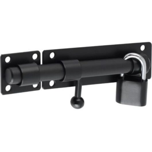 Matte Black Stainless Steel Sliding Door Lock with Padlock, for Gate, Garden, Shed, 15 cm Rod