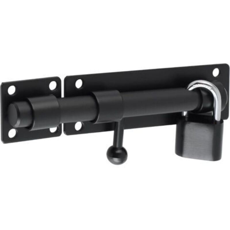 Matte Black Stainless Steel Sliding Door Lock with Padlock, for Gate, Garden, Shed, 15 cm Rod