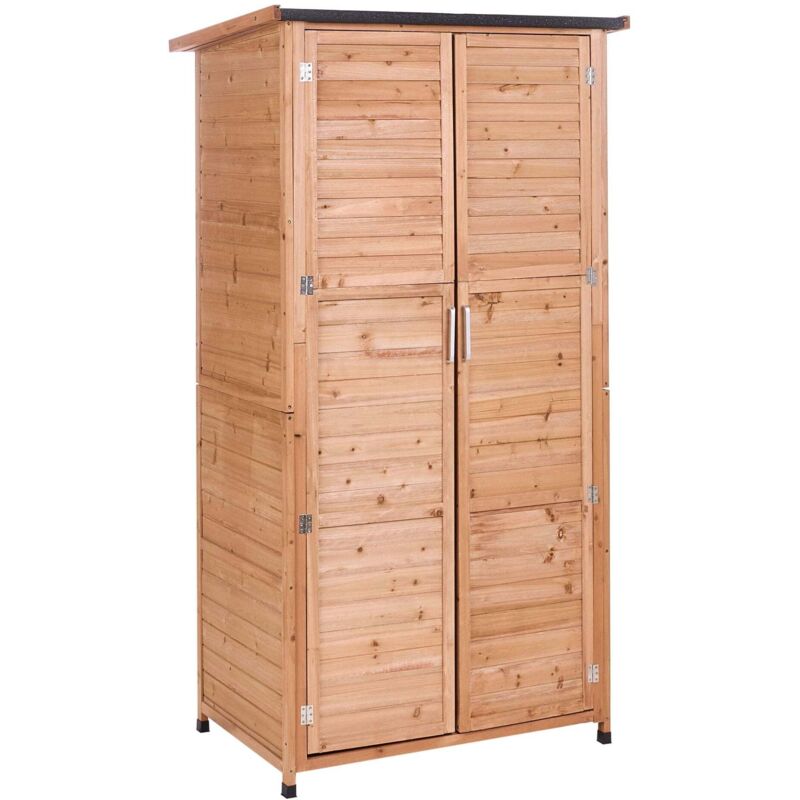 Outdoor Garden Storage Shed Light Brown Fir Wood with Doors and Shelves Stable Construction All Weather ARSEGO