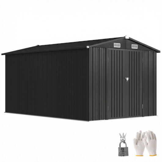 Outsunny 12 x 8 ft Garden Shed, Outdoor Storage Shed with 4 Vents Dark Grey