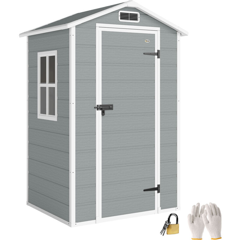 Outsunny 4 x 3 ft Plastic Small Garden Shed with Lockable Door, Light Grey