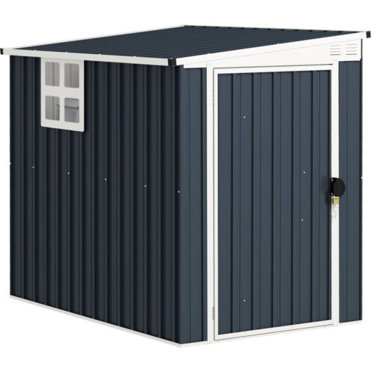 Outsunny 4 x 6ft Outdoor Garden Storage Shed with Window, Dark Grey