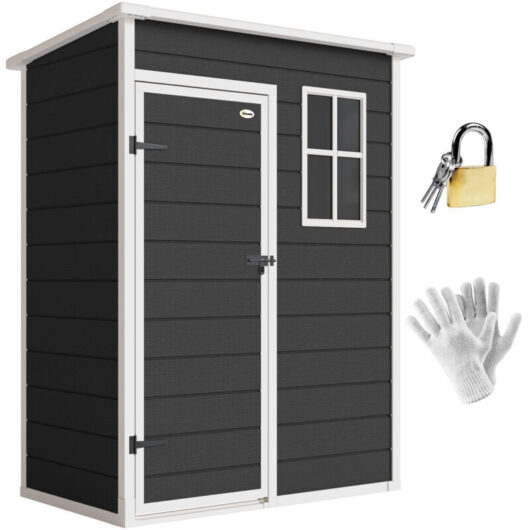 Outsunny 5' x 3' Garden Shed w/ Floor, Lockable Door, Window and Vent Black