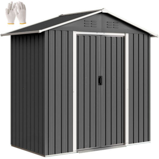 Outsunny 6.5ft x 3.5ft Garden Storage Shed, Large Metal Shed Dark Grey