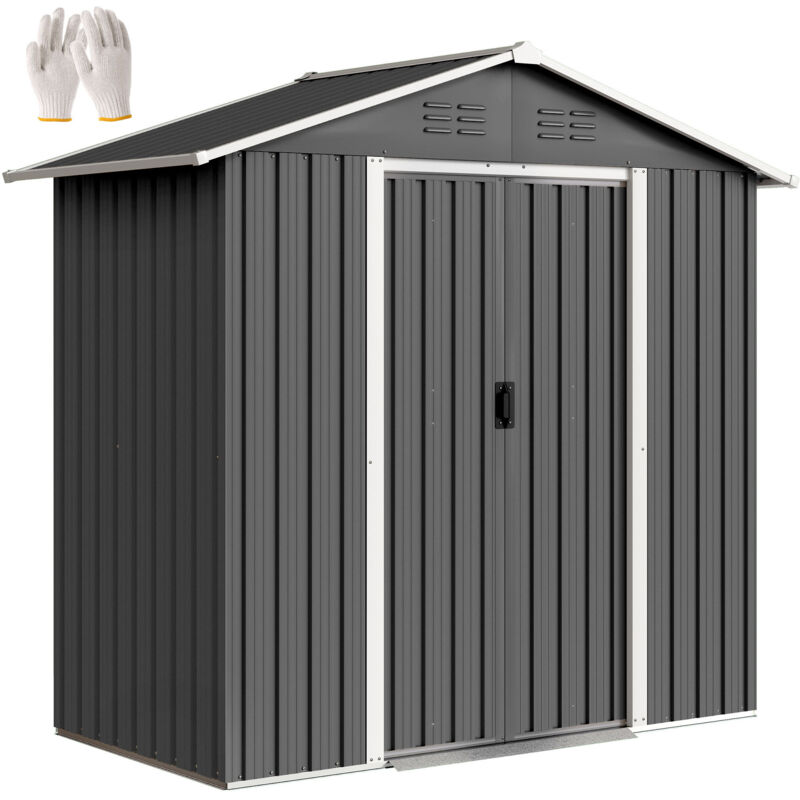 Outsunny 6.5ft x 3.5ft Garden Storage Shed, Large Metal Shed Dark Grey