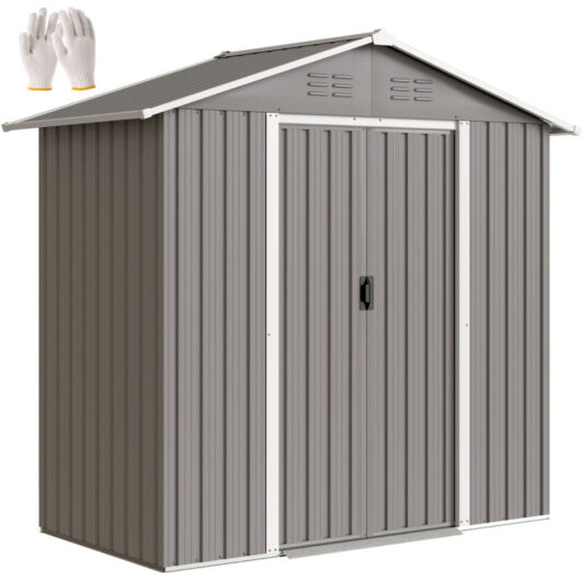 Outsunny 6.5ft x 3.5ft Garden Storage Shed, Large Metal Shed Light Grey