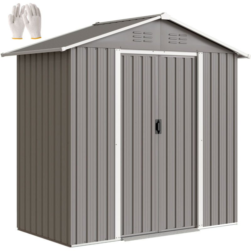 Outsunny 6.5ft x 3.5ft Garden Storage Shed, Large Metal Shed Light Grey