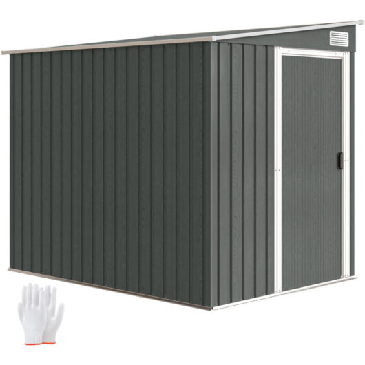 Outsunny 7 x 5FT Garden Shed w/ Foundation Lean to Metal Tool Shed Grey
