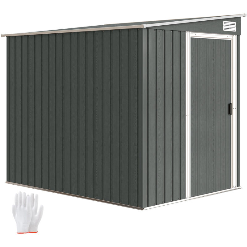 Outsunny 7 x 5FT Garden Shed w/ Foundation Lean to Metal Tool Shed Grey