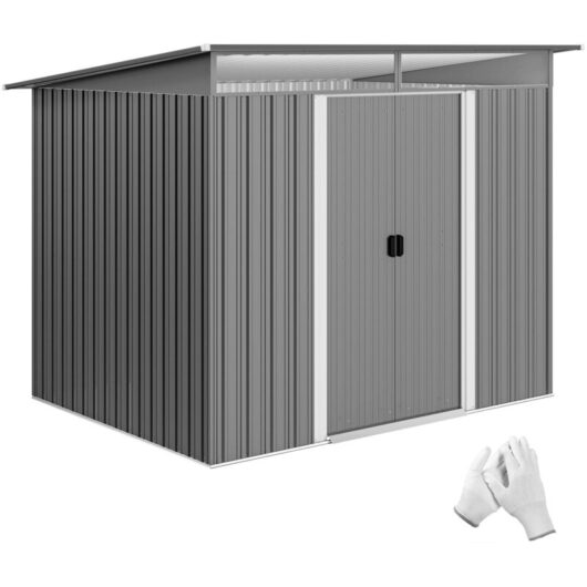 Outsunny Garden Shed Outdoor Storage Tool Organizer w/ Double Sliding Door Light Grey