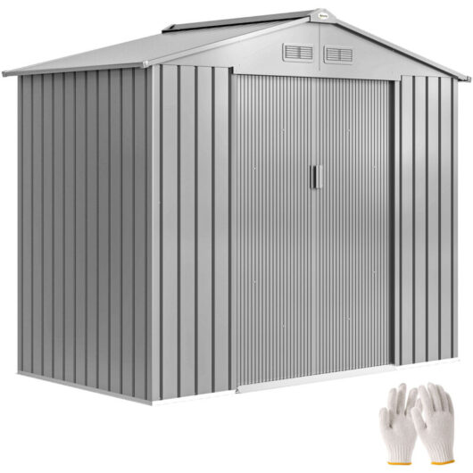 Outsunny Garden Shed Storage Unit w/Locking Door Floor Foundation Vent Light Grey