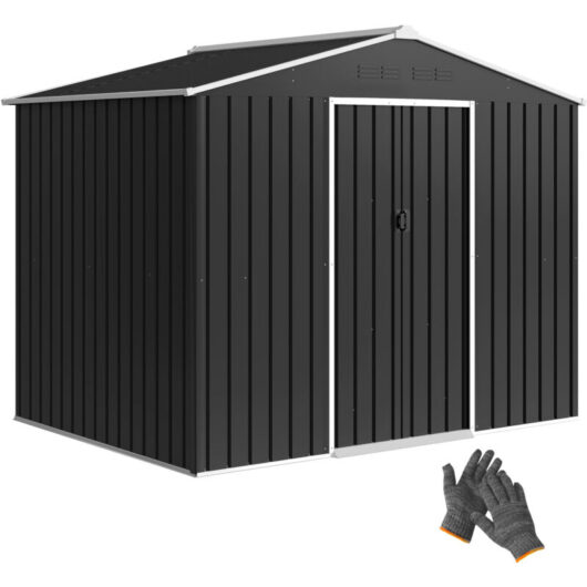 Outsunny Garden Storage Shed with Double Sliding Door Outdoor Dark Grey