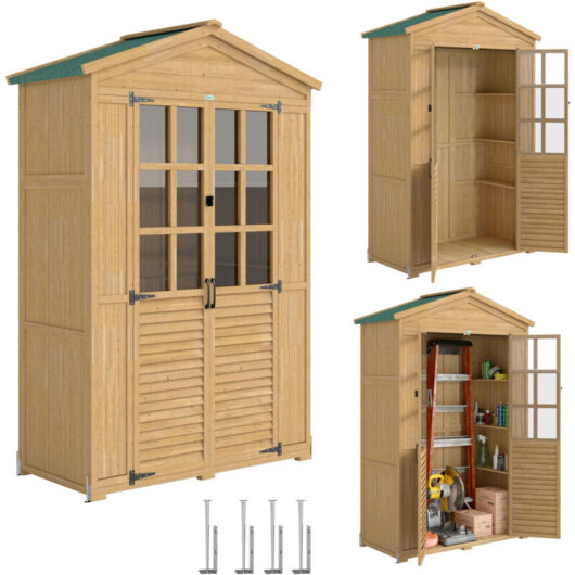 Outsunny Outdoor Storage Cabinet Waterproof Light Brown