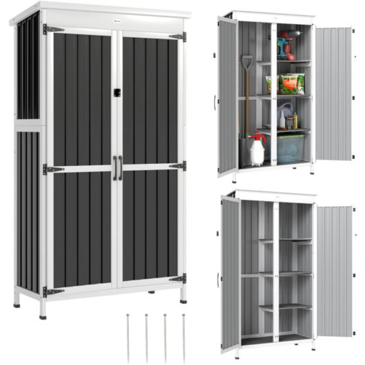 Outsunny Outdoor Storage Cabinet with Removable Shelves, White and Black