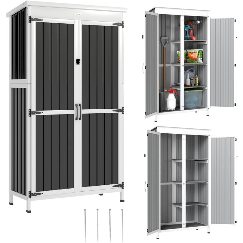 Outsunny Outdoor Storage Cabinet with Removable Shelves, White and Black