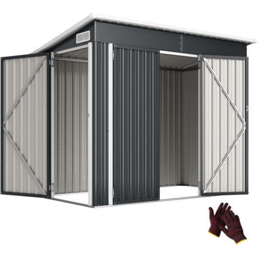 Outsunny Outdoor Storage Shed, 7.5 x 4.3ft Metal Garden Shed, Dark Grey