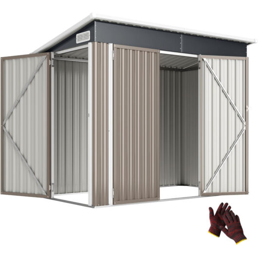 Outsunny Outdoor Storage Shed, 7.5 x 4.3ft Metal Garden Shed, Light Grey