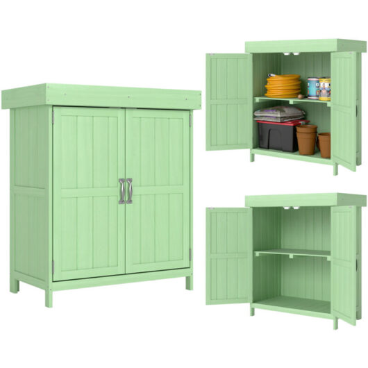 Outsunny Wooden Garden Shed Double Door Tool Storage House Light Green