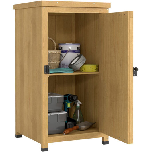 Outsunny Wooden Garden Shed, Garden Tool Storage Shed with Shelf Brown