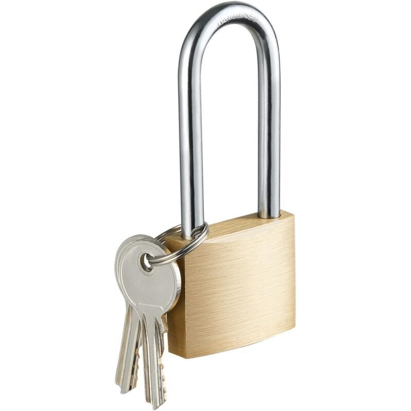 Pack of 2, solid brass lock and key, padlock with 1-9/16 in. (40 mm) wide lock body, 2-1/2 in. long shackle gate padlock for outdoor fences, garden