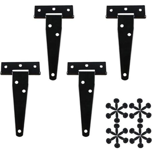 Pieces Heavy Duty T-Hinges Black T-Door Hinges with Screws for Shed Door Wooden Fence Garden Gate Window (3 inch)