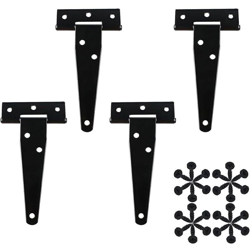 Pieces Heavy Duty T-Hinges Black T-Door Hinges with Screws for Shed Door Wooden Fence Garden Gate Window (3 inch)