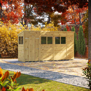 Powersheds Premium Double Door Pent Pressure Treated Shed -14 x 4ft