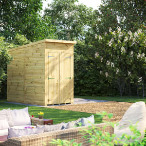 Powersheds Premium Pent Double Door Pressure Treated Windowless Shed - 4 x 8ft