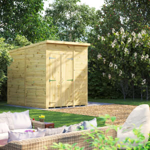 Powersheds Premium Pent Double Door Pressure Treated Windowless Shed - 6 x 8ft