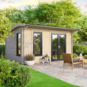 Powersheds Right Hand Door Apex Notched Logs Log Cabin - 14 x 10ft