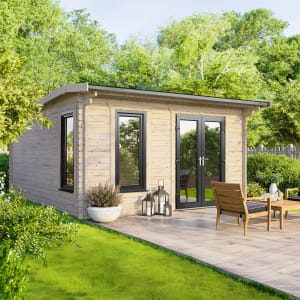 Powersheds Right Hand Door Apex Notched Logs Log Cabin - 14 x 14ft