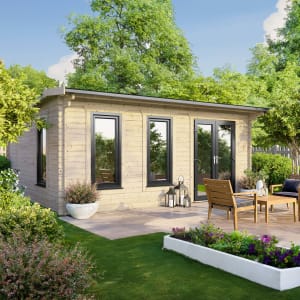 Powersheds Right Hand Door Apex Notched Logs Log Cabin - 18 x 14ft