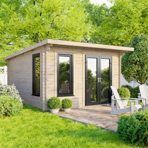 Powersheds Right Hand Door Pent Notched Logs Log Cabin - 12 x 12ft