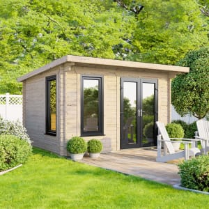 Powersheds Right Hand Door Pent Notched Logs Log Cabin - 12 x 8ft